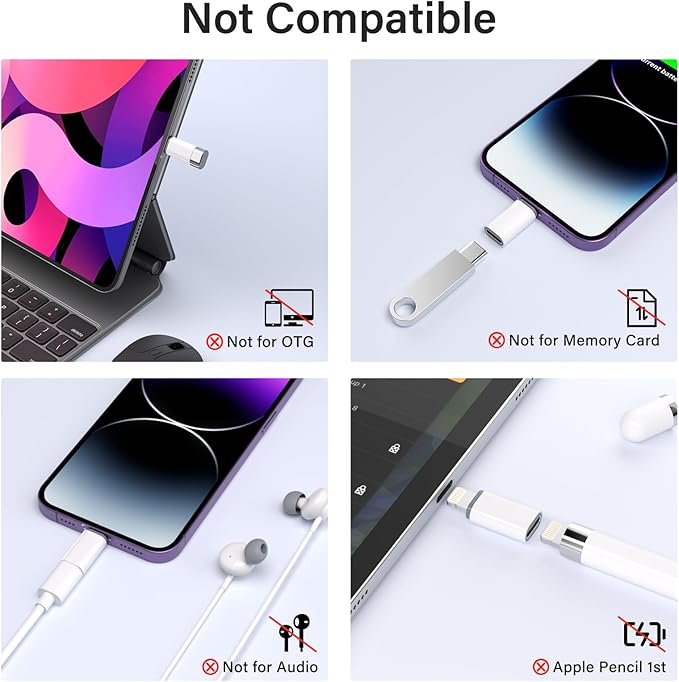 USB C Type C to Lightning Adapter MFi Certified 4 Pack 27W Fast Charging Support Data Sync,Lightning to USB Type C Cable Adapter for iPhone/iPad/for Airpods,with Anti-Lost Loop,Not for Audio/OTG