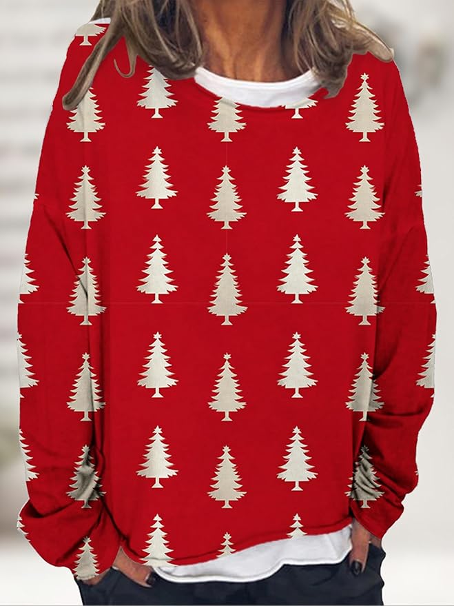 LOAIHA Christmas Shirts for Women Crewneck Snowman Snowflake Santa Graphic Shirts Christmas Tree Long Sleeve Xmas Hoodie