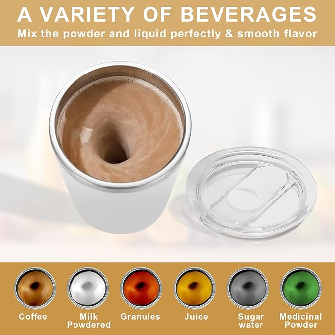 HGHOHG Self Stirring Coffee Mug, 2025 New Automatic Magnetic Stirring Cup, 12Oz, Rechargeable Electric Mixing Cup for Coffee, Milk, Tea,Portable For Travel, Office,School, Gym And Gift (White)