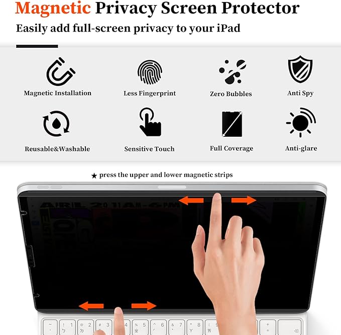 Mamol Upgraded 360° Privacy Screen Protector for iPad Pro 11" 4th 3rd 2nd 1st Generation 2022 2021 2020 2018/ iPad Air 5/ Air 4 10.9" (2022/2020) (Landscape+Portrait Privacy), Magnetic Removable