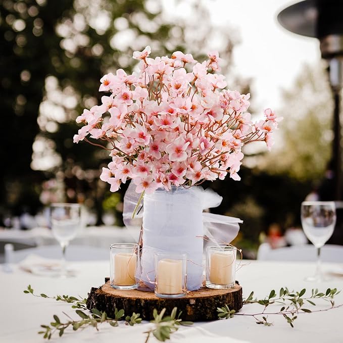 Uieke 8Pcs Artificial Cherry Blossom Flowers, Silk Cherry Blossom Branches, Fake Plum Blossom Flowers Arrangement for DIY Home Wedding Tree Party Decor Pink