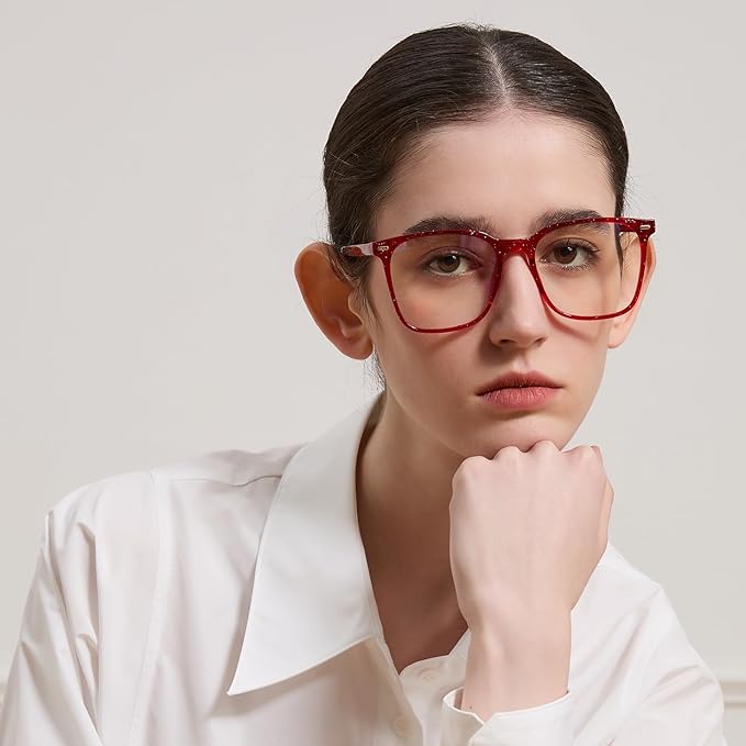 MACJERO Oversized Square Blue Light Blocking Glasses for Women Men, Anti-Fatigue Computer Monitor Gaming Glasses Reduce Eye Strain(Pearl red)