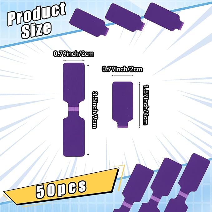 50 Pieces Cord Labels Self-Adhesive Nylon Cable Labels Tags Waterproof Wire Cable Tags or Electronics Office Computers Management and Identification (Purple)