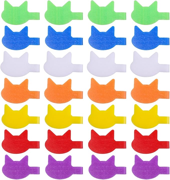 32 PCS Cat-Shaped Cable Labels - Reusable Write-On Cord Organizers for Wires, Chargers, Electronics | 8 Color Kitty Wire Labels for Home & Office