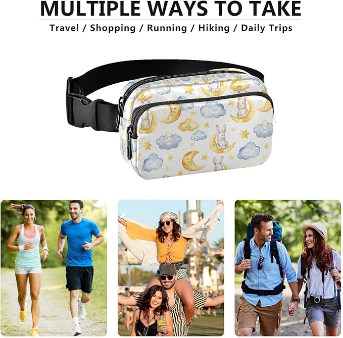 Kawaii Bunnies Cloud Moon Fanny Pack for Women Men Water Resistant Fashion Waist Packs with Adjustable Strap Belt Bag for Travel Workout Jogging Hiking 21219461