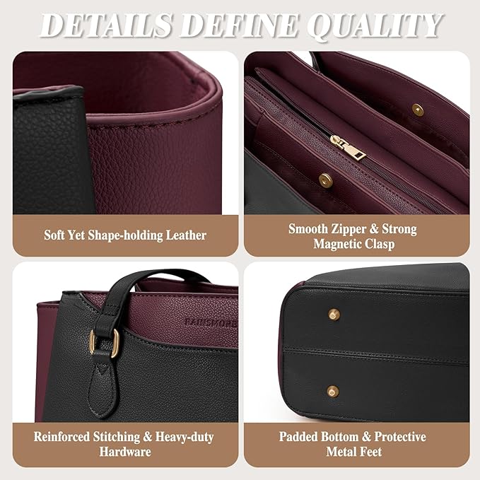 RAINSMORE Laptop Bag for Women 15.6 Inch Work Tote Bags Waterproof Computer Bags Leather Professional Laptop Purse Womens Laptop Briefcase Large Handbag for Office Teacher Travel, Black and Purple