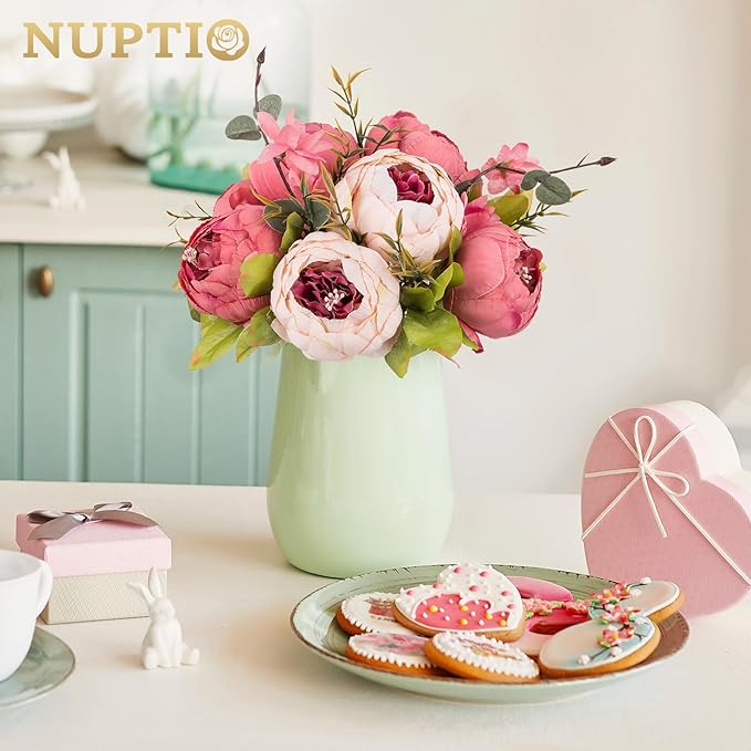 NUPTIO Flower Balls Flowers for Centerpieces: 2 Pcs 9.4 inch Diam Dark Pink Artificial Peony Fake Flower Ball Arrangement Bouquet Wedding Centerpieces for Tables Wedding Centerpiece Decorations