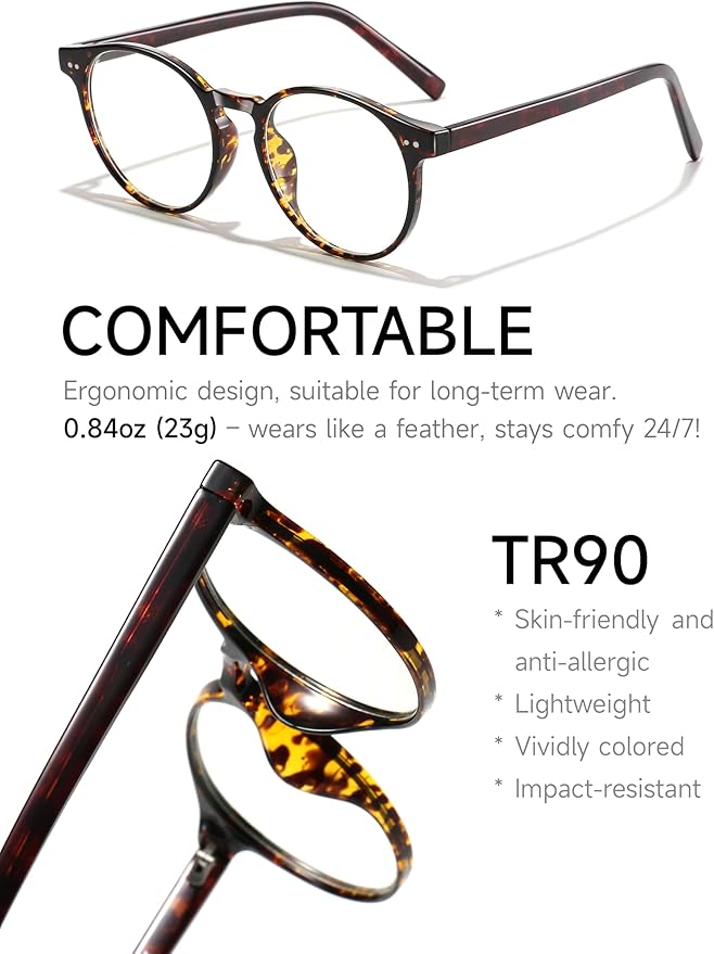 Icesor Round Blue Light Blocking Glasses Lightweight Chic Frame Anti Eye Strain Protection Computer Gaming for Women and Men