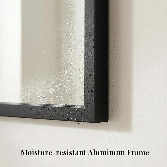 48"x36" Black Landscape Bathroom Mirror for 48-60 inch Vanity, Shatterproof Tempered Glass, Narrow Metal Frame, Large Mantle Mirror