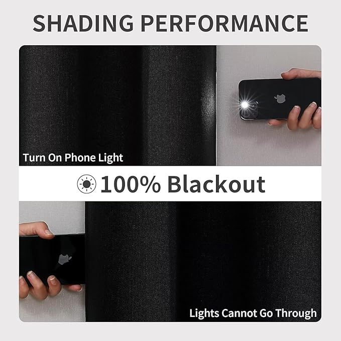 Joydeco Black Blackout Curtains 120 Inches Long, Extra Long Curtains 120 Inch Length 1 Panel for Bedroom, Thermal Insulated Linen Black Out Curtains with Grommets(100x120, Black)