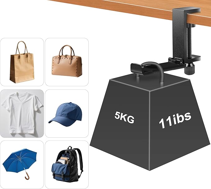 blingwider Metal Heavy Duty Foldable Headphone Holder for Desk, Headset Stand for Desk,Backpack Holder Hook for Desk,Bag Hook Under Desk,Clamp Hook for Desk Attachments,Black
