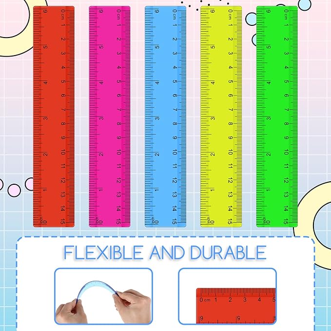 150 Pcs 6 Inch Rulers Bulk, Clear Plastic Assorted Color Metric Rulers with Inches Centimeters Millimeter, Flexible Small Straight Rulers, First Day of School Gift for Students
