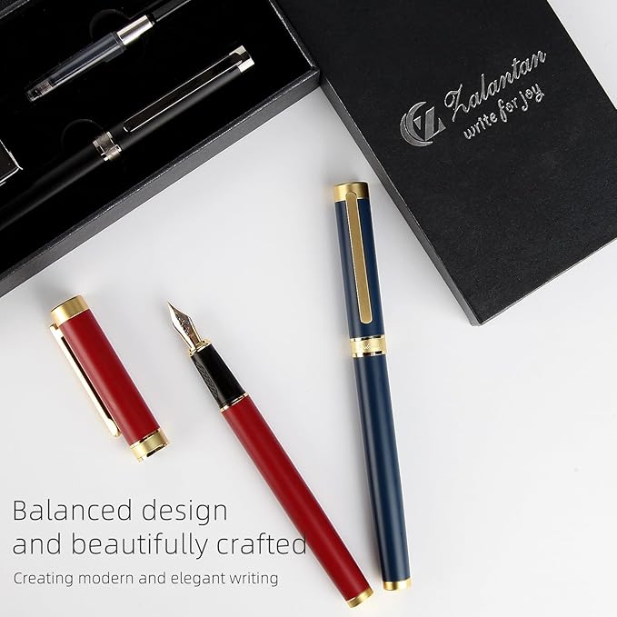 Zalantan Fountain pen,Luxury pen,Nice pen gift pure copper heavy feel Office Executive Pen Smooth Writing Pens for Men Funcy Pens with Gift Case 10 black cartridges medium nib (Blue)