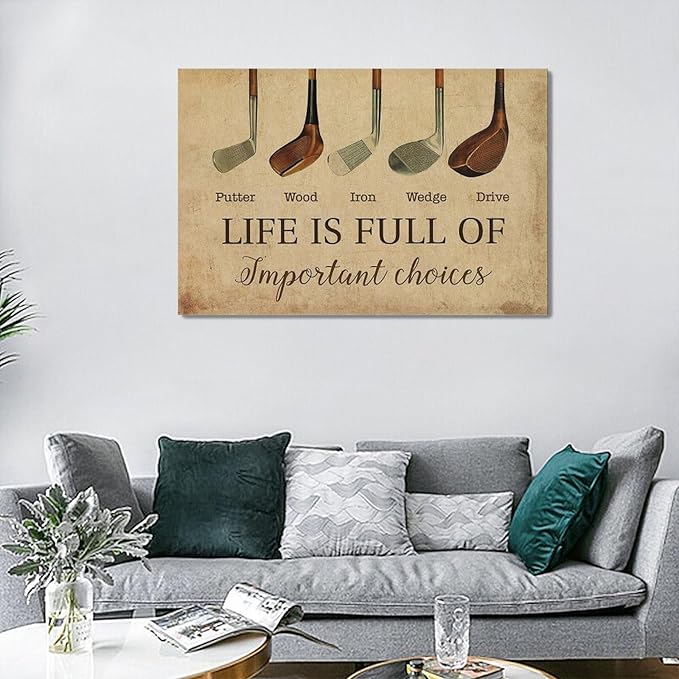 Golf Wall Art Golf Pictures Wall Decor Golfing Canvas Poster Prints Rustic Decorations Painting Framed Artwork Office Home Decor For Bathroom Bedroom Dining Living Room 24"x16"
