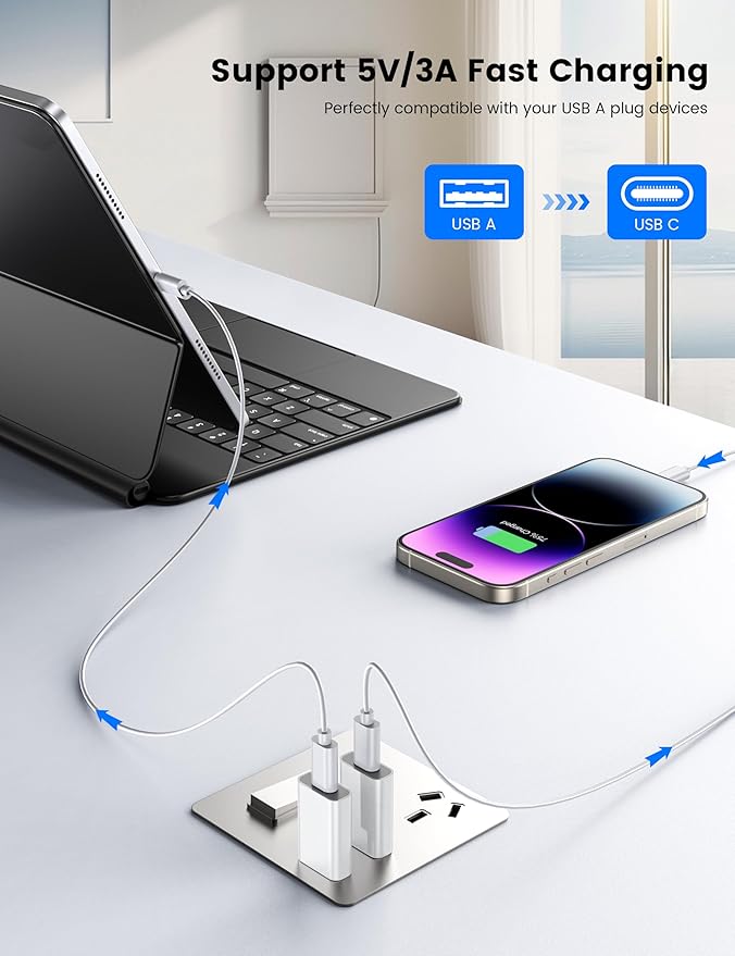 MOSWAG USB C Female to USB A Male Adapter, Compatible with Apple MagSafe Watch 9/8/7/SE/Ultra, iPhone 15/14/13/12 Mini/Pro/Max, iPad, Galaxy Note, Pixel, CarPlay, Wall Plug