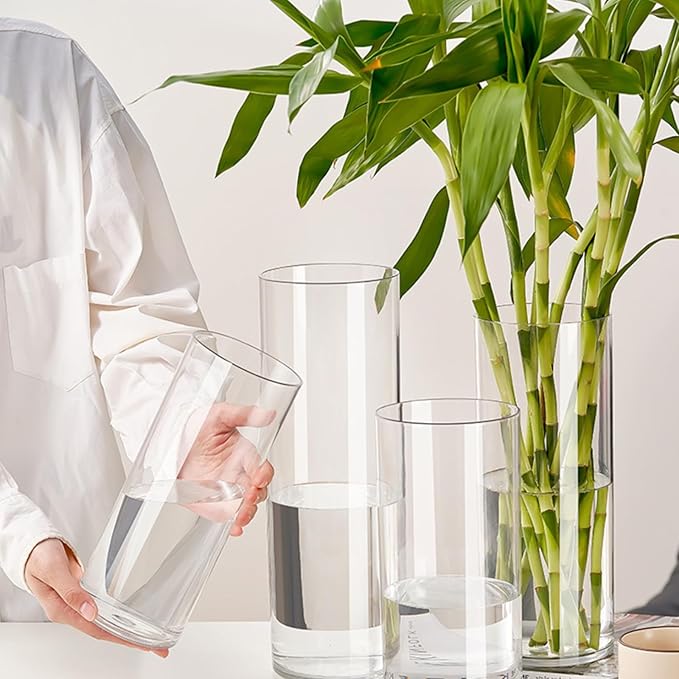 Clear Acrylic Flower Vase, Modern Unbreakable Decorative Cylinder Vase for Wedding Bouquets, Centerpieces, and Home Decor - 12cm Diameter, 30cm Height