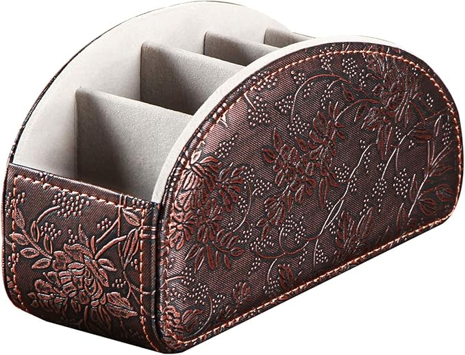 Arniche Leather Remote Control Holder,Universal TV Remote Organizer with 5 Compartments,Desktop or Bedside Table Organizer for DVD,Blu-Ray,Gaming and Streaming Remotes,Glasses and Accessories(Antique)