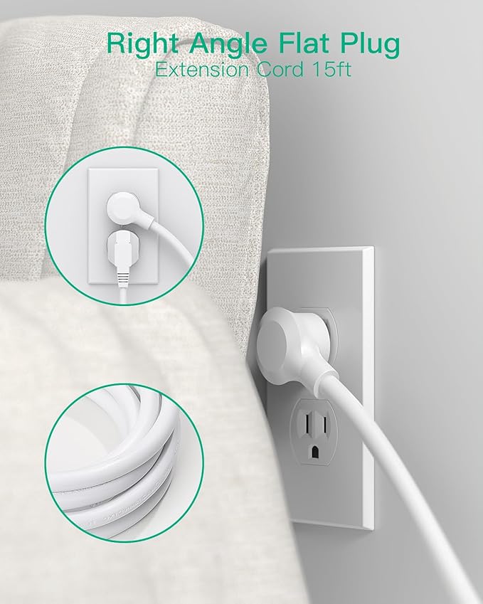 15FT Power Strip Surge Protector - 8 Outlets and 4 USB Ports, Heavy-Duty Braided Extension Cord, Flat Plug, 15A Circuit Breaker, Charging Station Overload Protection