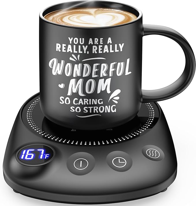 KitchekShop Coffee Mug Warmer - Fastest Heating & Highest Temperature, Coffee Cup Warmer for Desk Auto Shut Off, 4 Temp Settings & 1-12H Timer, Smart Electric Beverage Warmer for Coffee (Glossy Black)