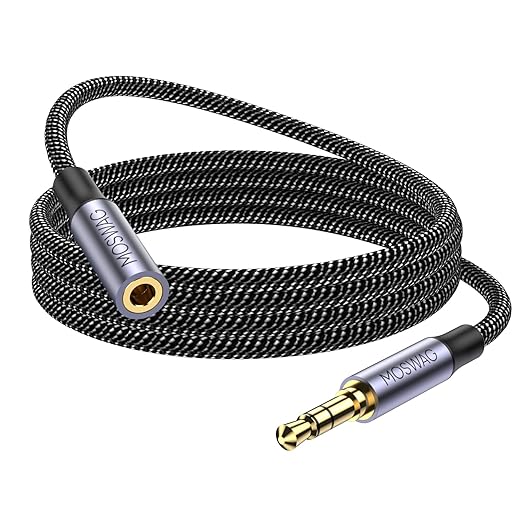 MOSWAG 3.5mm Extension Cable 26.24FT/8M Audio Male to Female Stereo Extension Adapter Nylon Braided Cord Compatible for Home/Car Stereos Smartphones Headphones Tablets Media Players and More