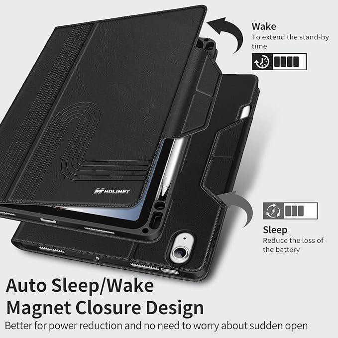 H HOLIMET Case for iPad Air 11" M3 (2025)/ M2 (2024)/ iPad Air 4th & 5th Generation10.9 Inch 2022/2020 Soft Back Shockproof Protective Cover with Pencil Holder Vegan Leather Auto Sleep/Wake