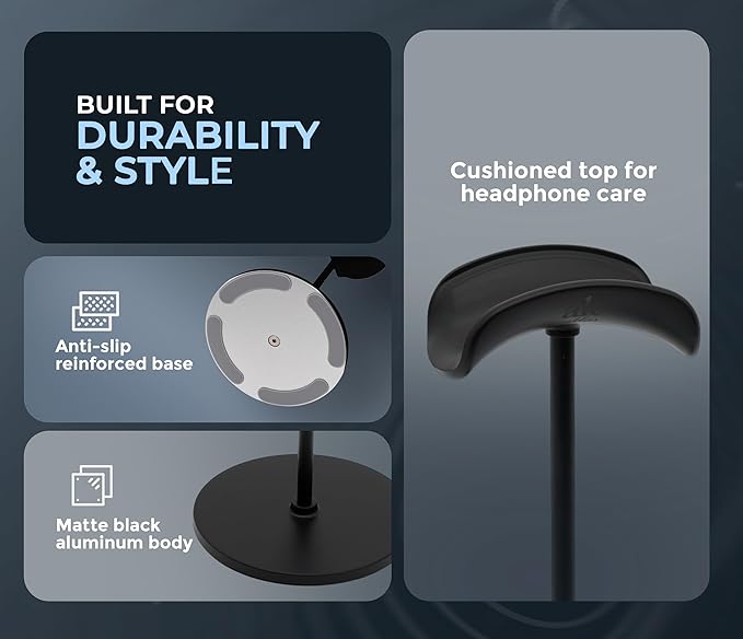 ak anklas Headphone Stand for Desk – Premium & Minimalist Headset Holder with Round or Oval Base for Gaming, Office & Home (Black, Standard)