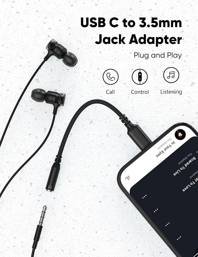 Highwings USB Type C to 3.5mm Female Headphone Jack Adapter, (2-Pack) USB C to Aux Audio Dongle Adapter Compatible with iPhone 16 Pro Max/15 Pro/15, Samsung Galaxy S24/S23/S22 Ultra, iPad Pro-Black