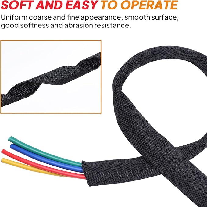 SUNNAREPOON Black 2:1 Ratio Automotive Heat Shrink Braided Sleeving,Wear-Resistant Flat Woven Shrinkable Sleeve Fabric Car Cable Wires Hoses Protection (1-3/8"-66ft)