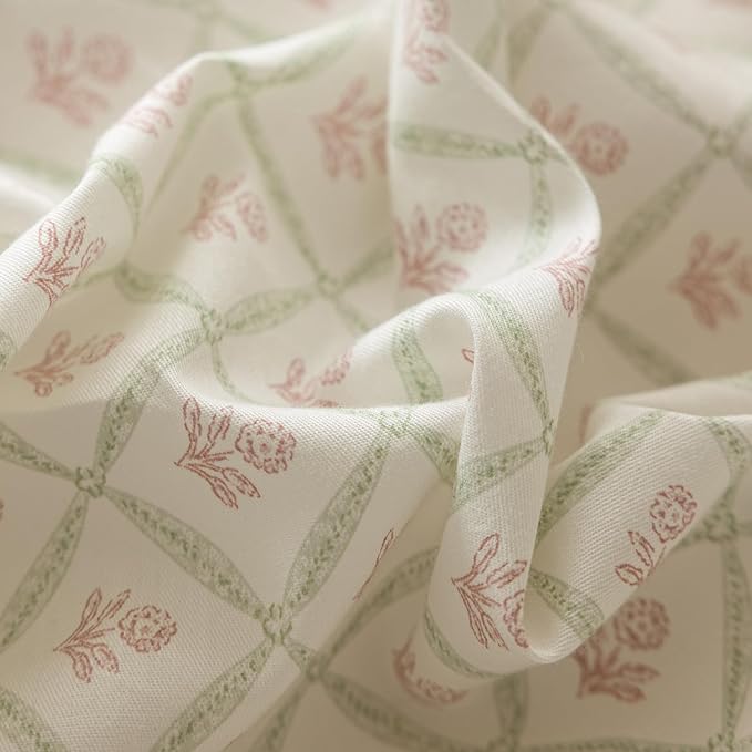 Pink Floral Duvet Cover Twin XL Chic Plaid Grid Duvet Cover with 2 Bowknot Pillowcases Vintage Boho Floral Bedding Set Aesthetic Cute Flower Comforter Cover Soft Cotton Girls Cottagecore Bedding Set