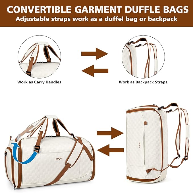 Convertible Garment Bags for Travel - Carry on Garment Duffle Bag with Backpack Straps for Men Women, 4 in 1 Large Travel Duffel Bags with Shoes Compartment Hanging Suit Dress Weekender Bag