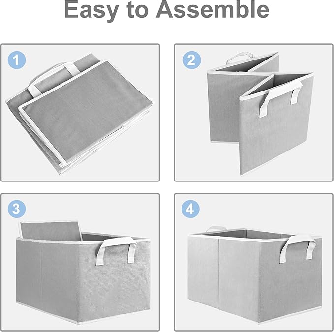 Closet Storage Bins, Fabric Closet Organizers and Storage Basket for Shelves, Collapsible Shelf Baskets for Organizing Shelves, Bedroom Clothes Basket, Gray, 3 Pack