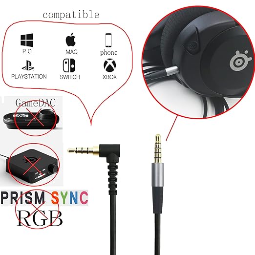 NewFantasia Replacement Audio Cable 3.5mm 5 Pole Male Compatible with SteelSeries Arctis Nova 1, 1X, Pro, 7, 7X, 1P Gaming Headset 1.3meters/4.3feet