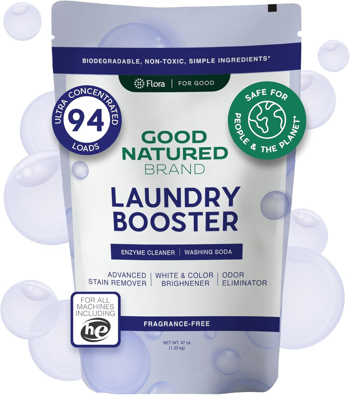 Good Natured Brand | Natural Enzyme Laundry Booster | Stain & Odor Remover | Hypoallergenic, Safe for Sensitive Skin | Eco-Friendly | Fragrance-Free | 47oz, 94 Loads