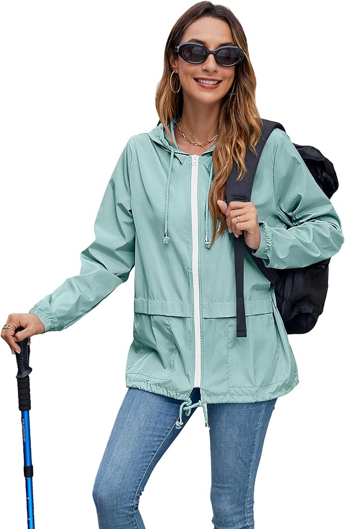 Hount Women's Lightweight Hooded Raincoat Waterproof Packable Active Outdoor Rain Jacket (S-3XL)