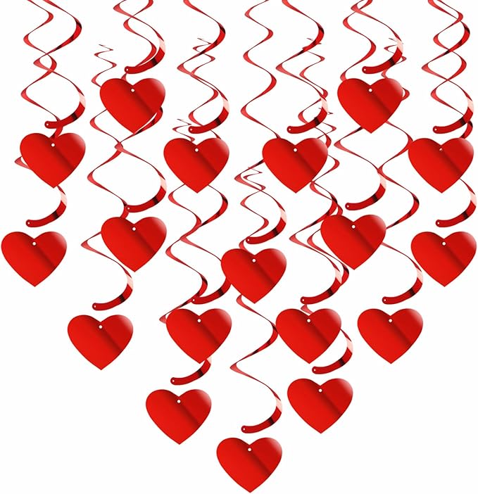 Red Heart Swirls Party-Decorations - 18Pcs Romantic Special Night Galentines Hanging Streamers Garland, Girl Wedding Anniversary Baby Bridal Shower Birthday Decor Supplies Hugtmr