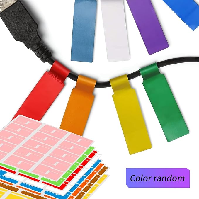 600 PCS Cable Labels - 12 Color Wire Tags for Laser Printing & Handwriting, Waterproof Tear-Resistant Cord Organizers, Strong Adhesive for IT, Office & Industrial Use