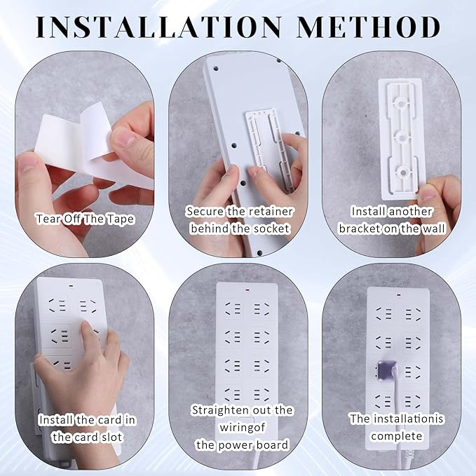 Adhesive Punch Free Socket Holder 6 Pcs Power Stirp Holder Self-Adhesive Power Strip Holders Surge Protector Fixator Wall Mount Space Saving and Easy to Install for Computer Kitchen Home Office