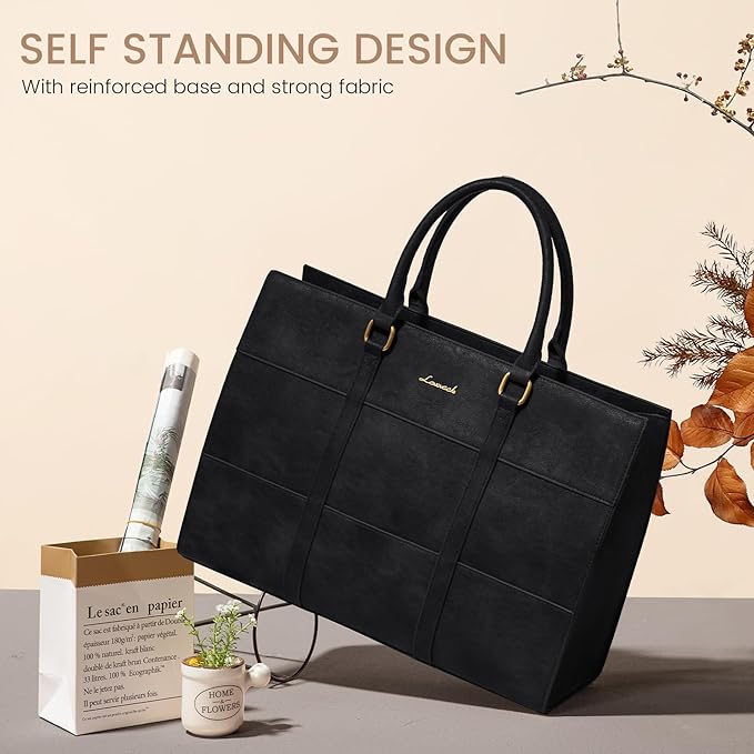 LOVEVOOK Laptop Bag for Women 15.6 Inch Laptop Tote Bag Vintage Leather Work Bags for Women Professional Computer bag