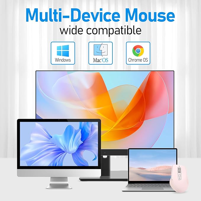 INFINMIND Wireless Bluetooth Side Scroll Mouse with Multi-Device, Ergonomic Computer Mice with Smart Flying Scroll, Quiet Click for Computer, Laptop, iPad, Tablet, MacBook (Pink)