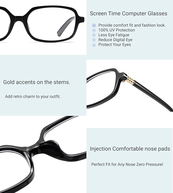 hnbliv Retro Rectangle Blue Light Blocking Glasses for Women 90s Fake Eyeglasses Y2K Fashion Computer Glasses Tortoise Frame