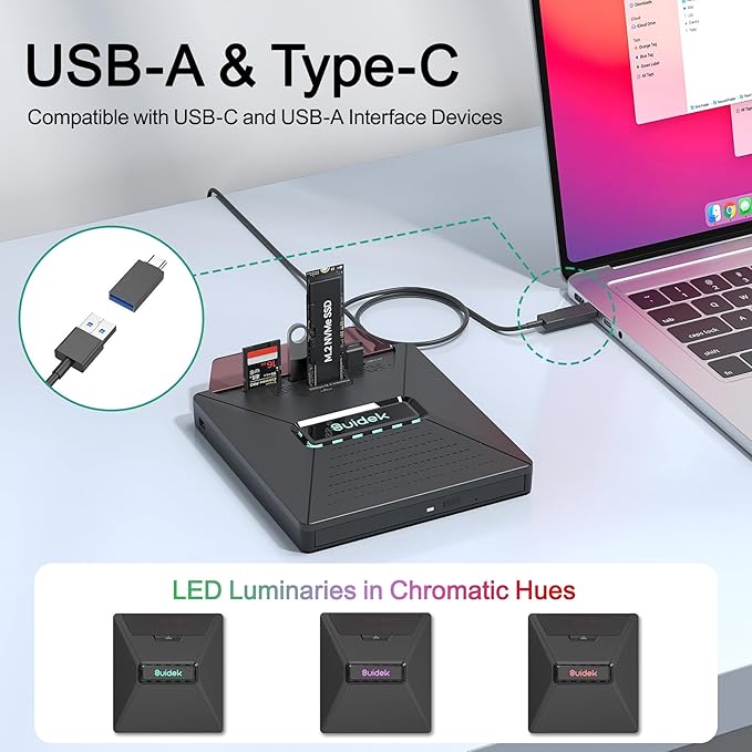 External CD DVD Drive for Laptop, 7 in 1 Portable CD DVD +/-RW Burner Reader with M.2 NVMe Interface,SD/Micro SD Card Slots and USB A Type C 2.0, Compatible with Laptop PC Mac Windows Linux