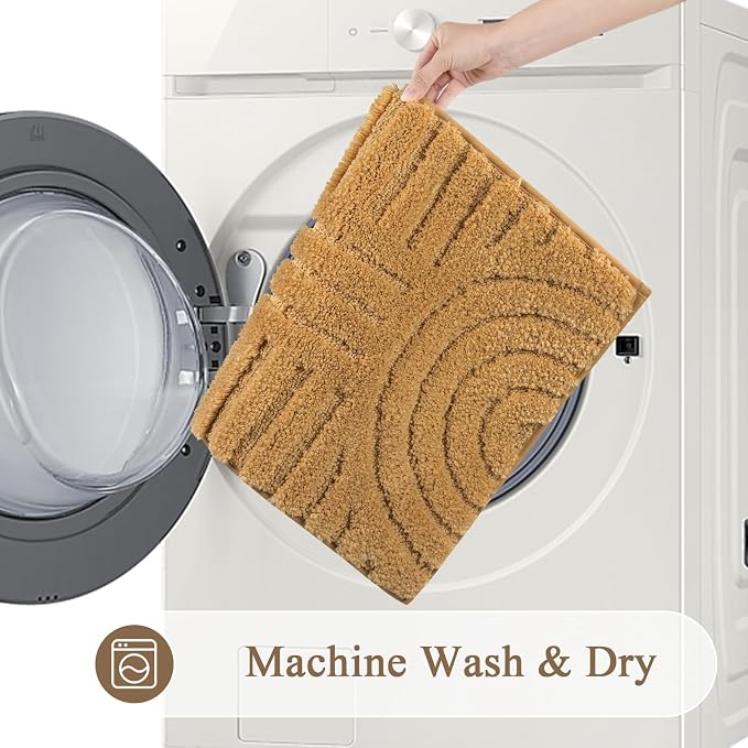 SHACOS Boho Bathroom Rugs 20"x32" Super Soft Absorbent Microfiber Bath Mats Home Decor Non Slip Backing Bath Rugs Machine Washable Shaggy Carpet for Shower Bathtub Floor, Mustard 1'8" x 2'8"
