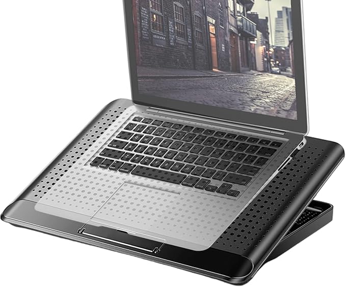 Adjustable Laptop Cooling Pad - Quiet Aluminum Alloy Fan Riser Base, High Airflow Computer Cooler, Ergonomic Design, Ideal for Laptops, Keyboard, Phone, Tablet, Books, Home, Workplace, Dormitory Use
