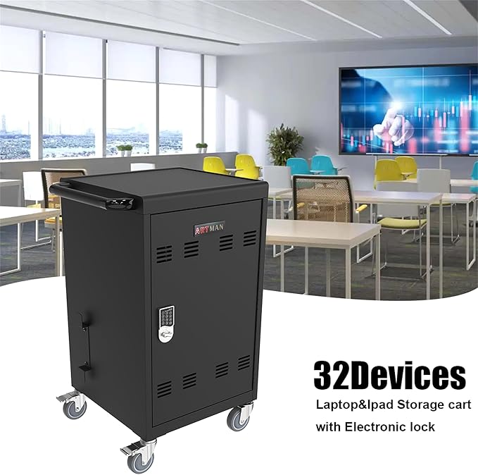 Laptop and Tablet Storage Cart,with Combination Lock Mobile Charging Cabinet for Up to 30 Unit,with Charging Port Screen Size Up to 16.3",Charging Cart for Tablets,Laptops,Suitable for School,Business