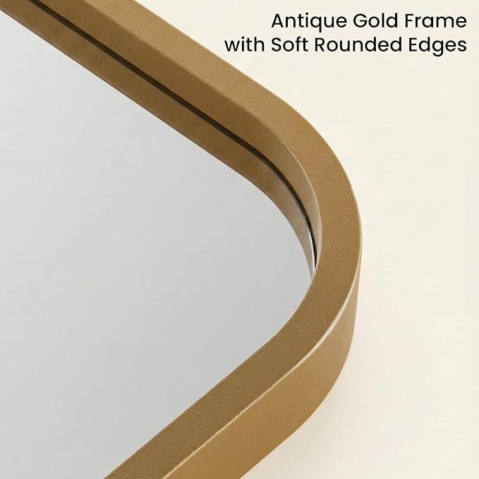 30x48 Inch Oversized Antique Gold Bathroom Vanity Mirrors | Flush Mount Deep Set Metal Wall Mirror for Over Sink | HD Shatterproof Glass, Rustproof | 1 Pack