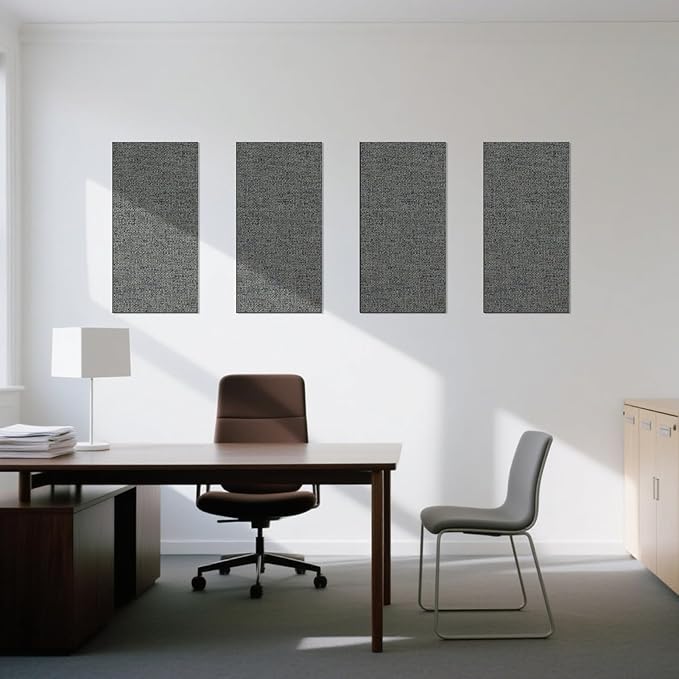 Art3dwallpanels 4 PCS Acoustic Panels, 24''x12'' Fabric Soundproof Wall Panels, Easy-Hook Mounting Sound Absorbing Panels for Studios, Office, Home Theater,Dark Grey