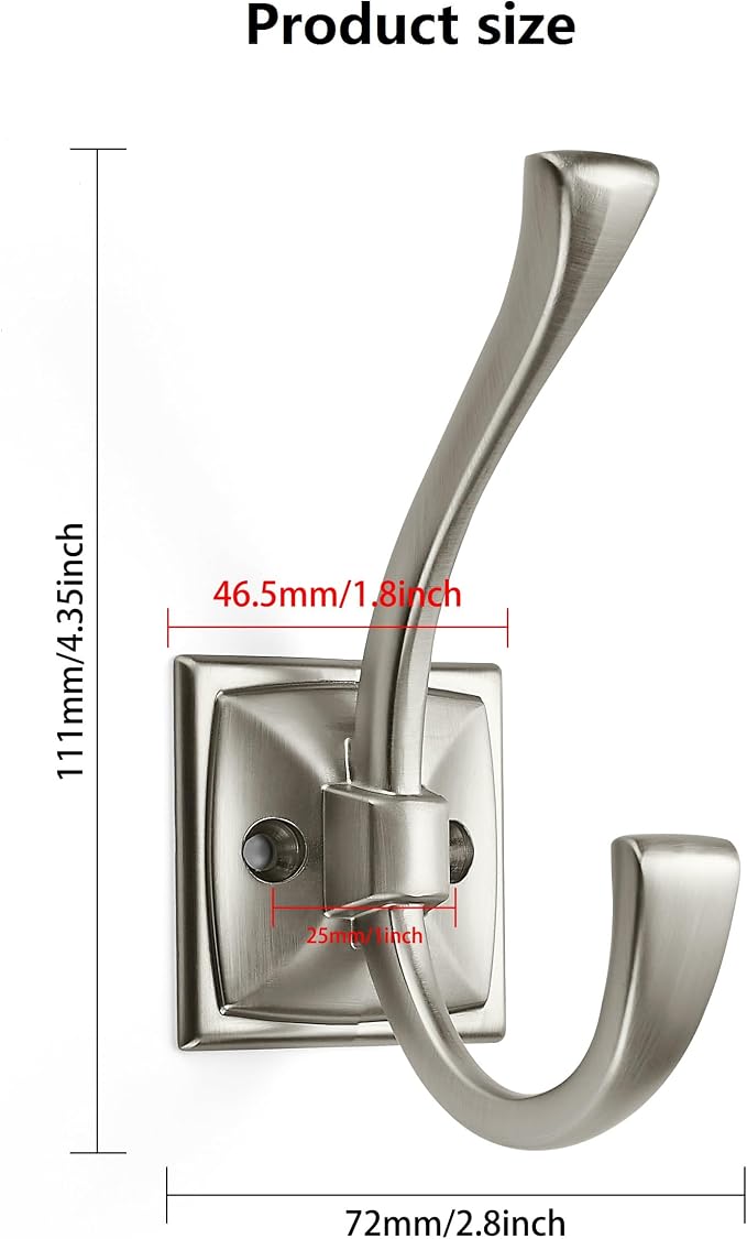 10 Pack Decorative Heavy Duty Towel Hooks for Hanging Robe Double Satin Nickel Coat Hooks Wall Mounted with Screws for Key, Towel, Bags, Cup, Hat