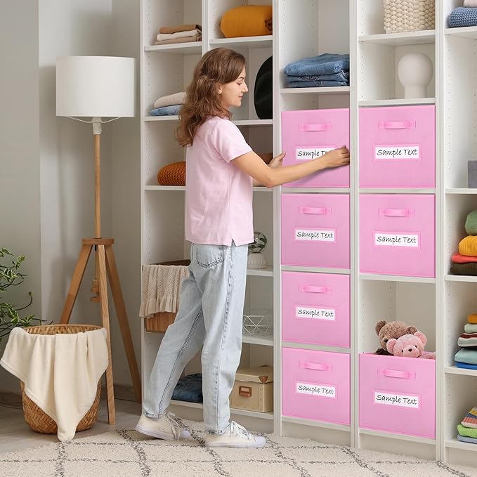 artsdi 13x13 storage cube bins (Set of 10) Foldable Fabric storage cubes with 10 Labels Window Cards & a Pen,13 inch cube storage bins,Closet Organizers for Shelves,Cubby Organizer Boxes,Light Pink