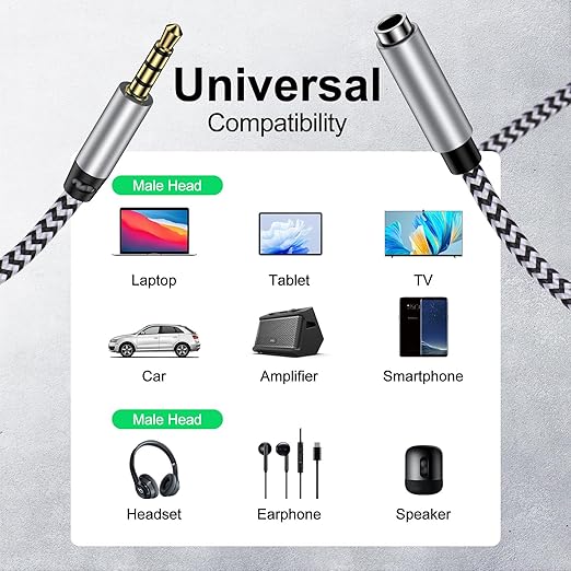 HOOTEK Headphone Extension Cable 6FT 3.5mm Male to Female Stereo Audio Extension Cable with Microphone Nylon Braided Aux Adapter Extender Cord for Headset iPhone iPad Smartphones Tablets Media Players