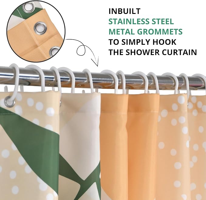 Mid Century Extra Long Shower Curtain, Abstract Boho Minimalistic Arch Sun Leaf Machine Washable Waterproof Fabric for Bathroom Bathtub Decor with Hooks 72Wx84H